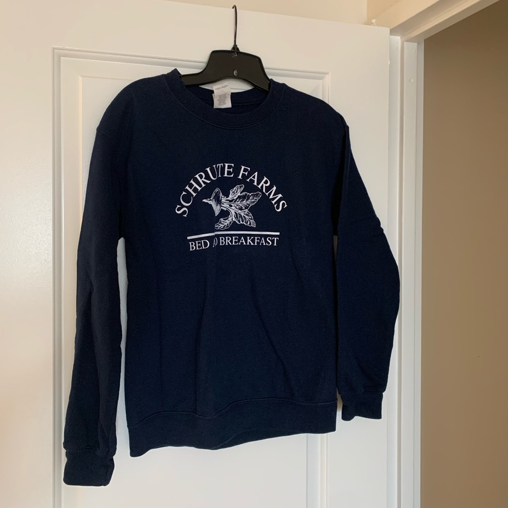 Novelty The Office Schrute Farms Navy Sweatshirt, Dwight Schrute, size S
